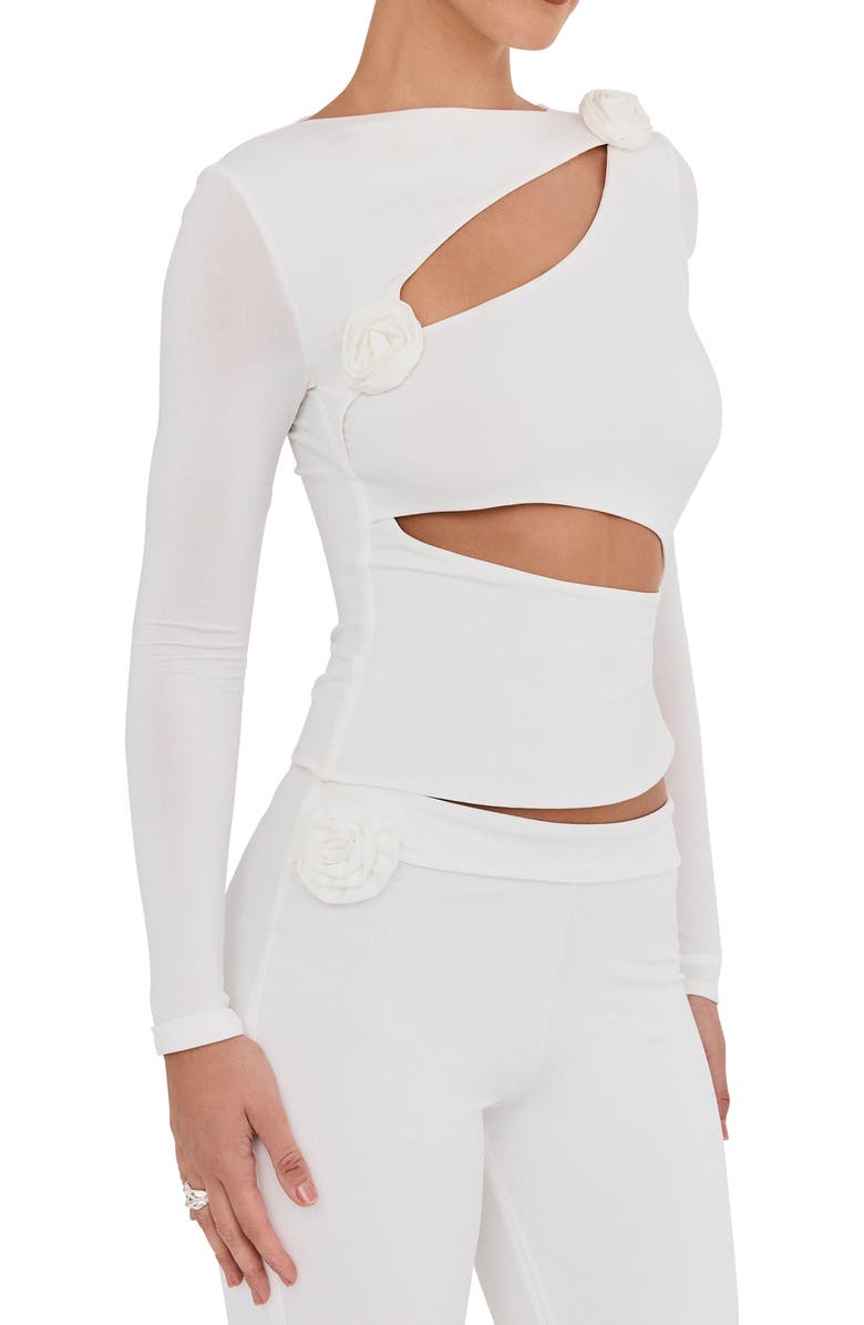 Mistress Rocks Floral Appliqué Cutout Long Sleeve Top, Alternate, color, White