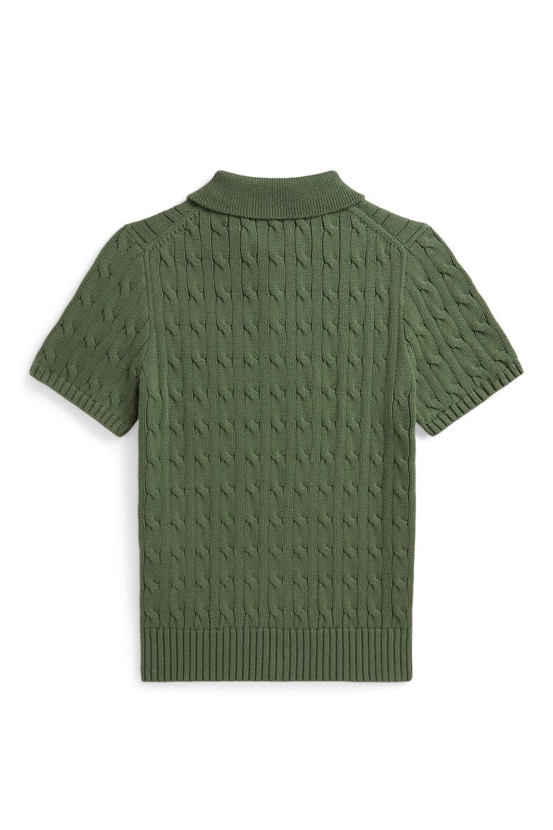 Kids' Cable Short Sleeve Cotton Sweater, Alternate, color, CARGO GREEN