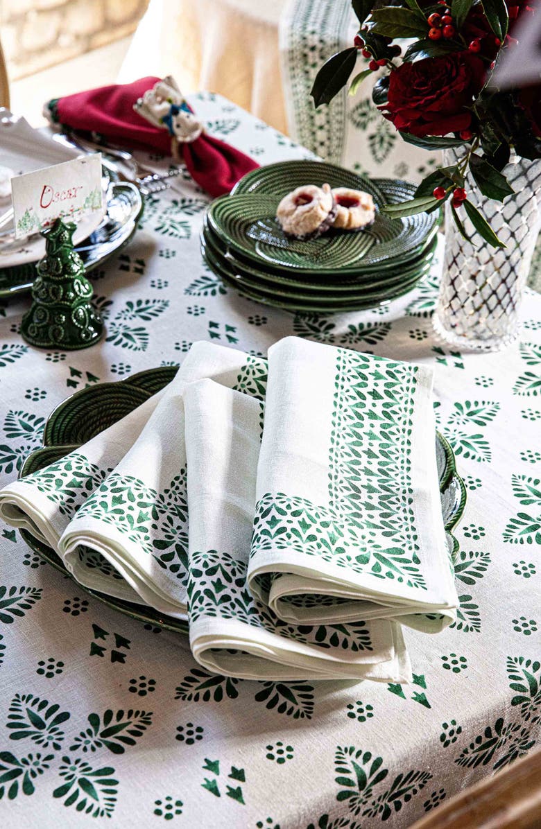 Juliska Iberian Border Set of 4 Linen Napkins, Alternate, color, Evergreen