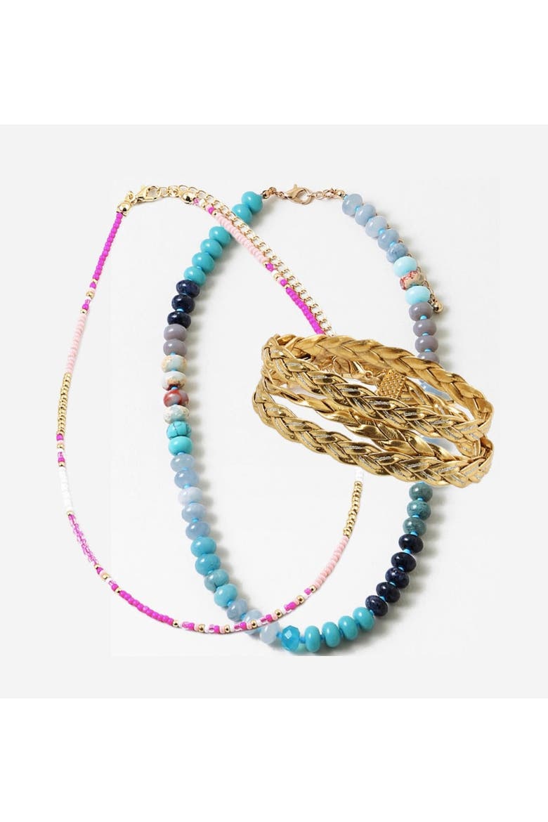 On Repeat Necklace and Bracelet Bundle, Main, color, Blue