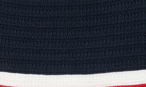 Tommy Hilfiger Stripe Ribbed Ottoman Beanie In Blue