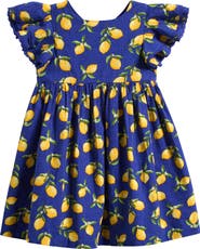 NEXT Kids' Lemon Print Angel Sleeve Cotton Jacquard Dress