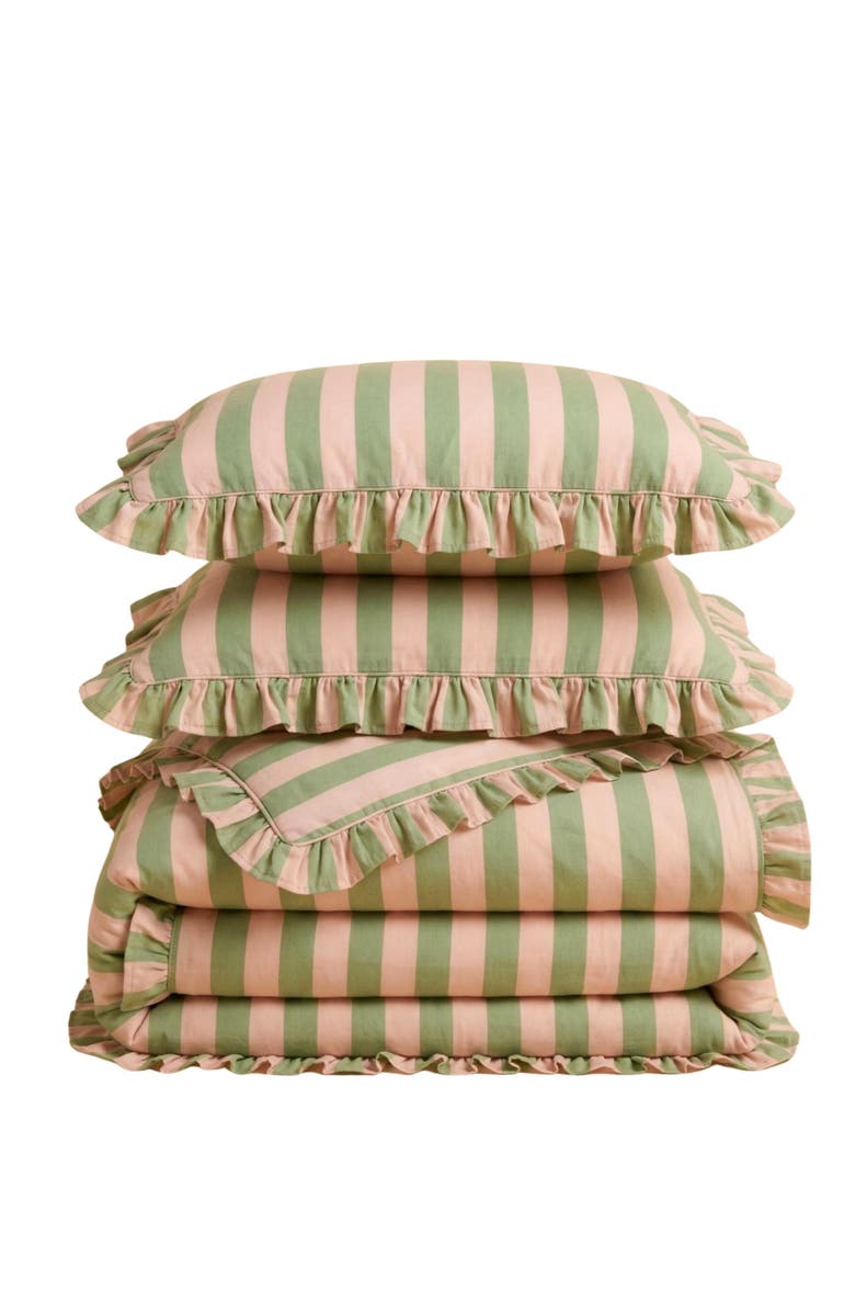 TBCo Cotton Ruffle Bedding Set, Main, color, Green Stripe