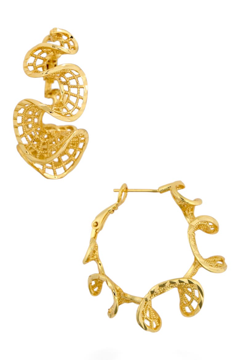 Textured Wavy Hoop Earrings, Alternate, color, GOLD