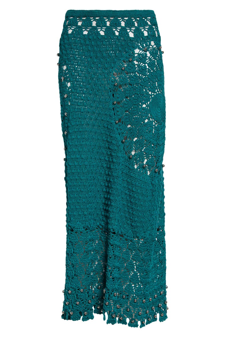 Beaded Cotton Crochet Skirt, Alternate, color, GREEN