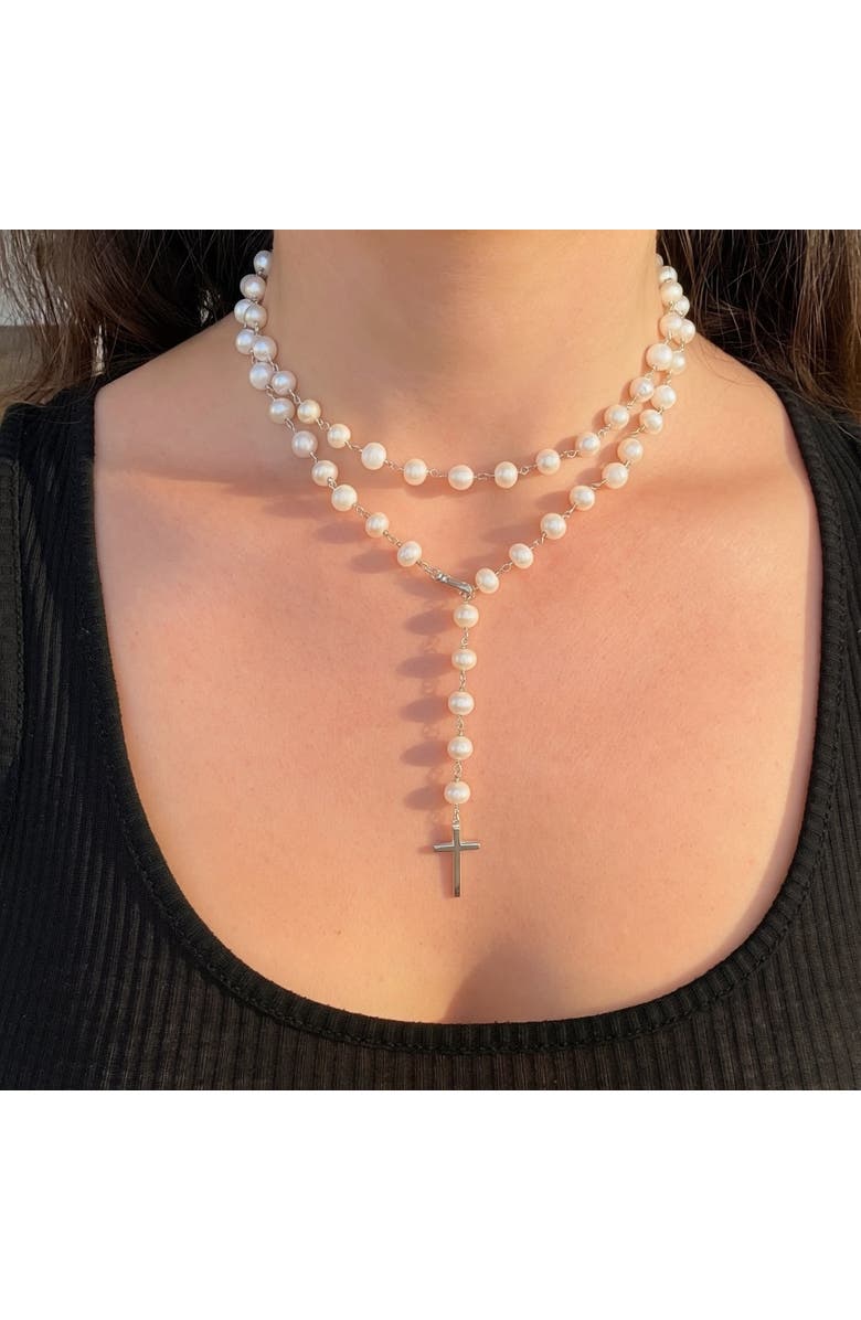 Leni James The Calista Convertible Pearl Rosary Necklace, Alternate, color, White