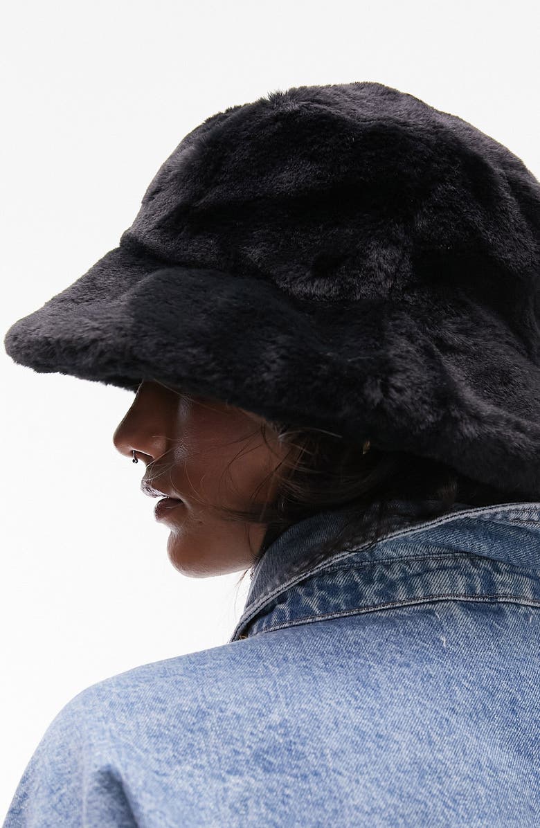 Topshop Faux Fur Bucket Hat, Alternate, color,