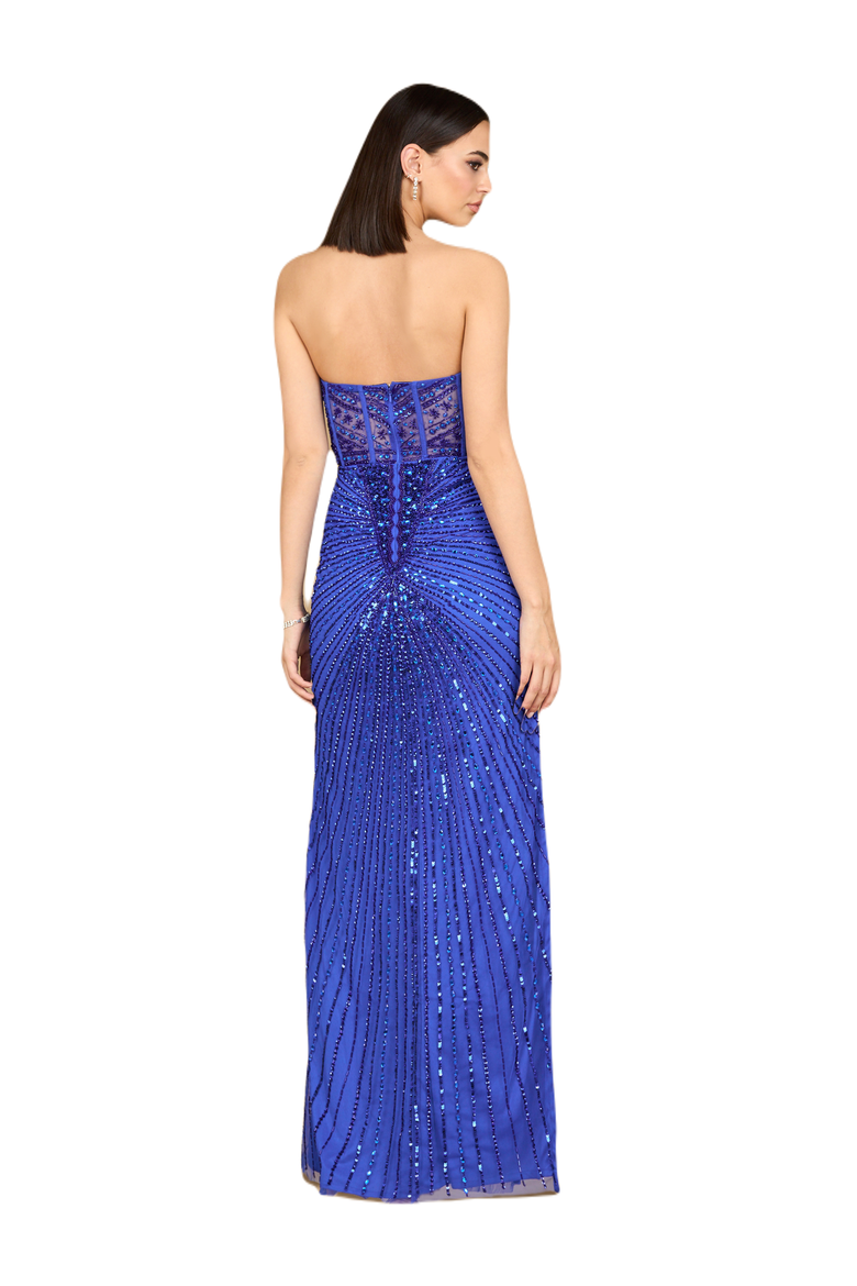 Embellished Strapless Gown with Slit, Alternate, color, Sapphire
