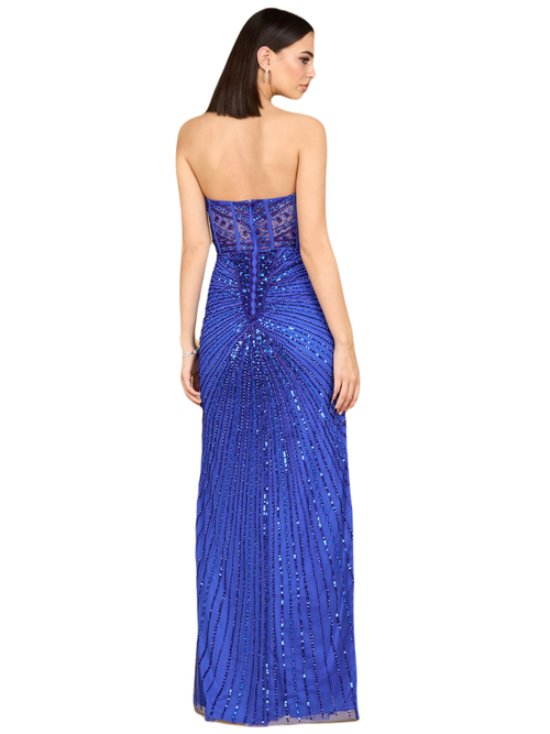 Lara New York Embellished Strapless Gown With Slit In Blue
