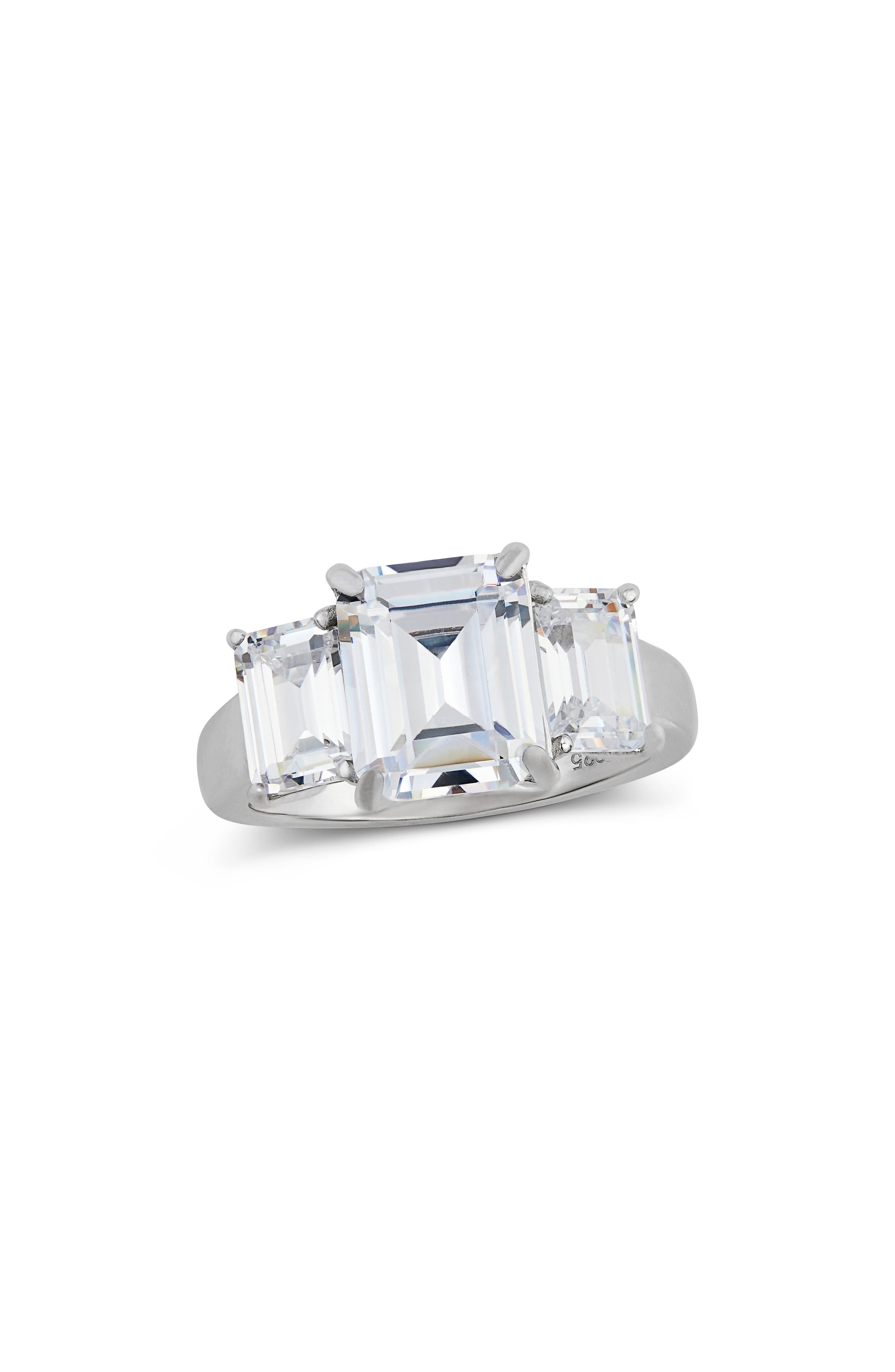 SAVVY CIE JEWELS Emerald Cut Cubic Zirconia 3-Stone Ring