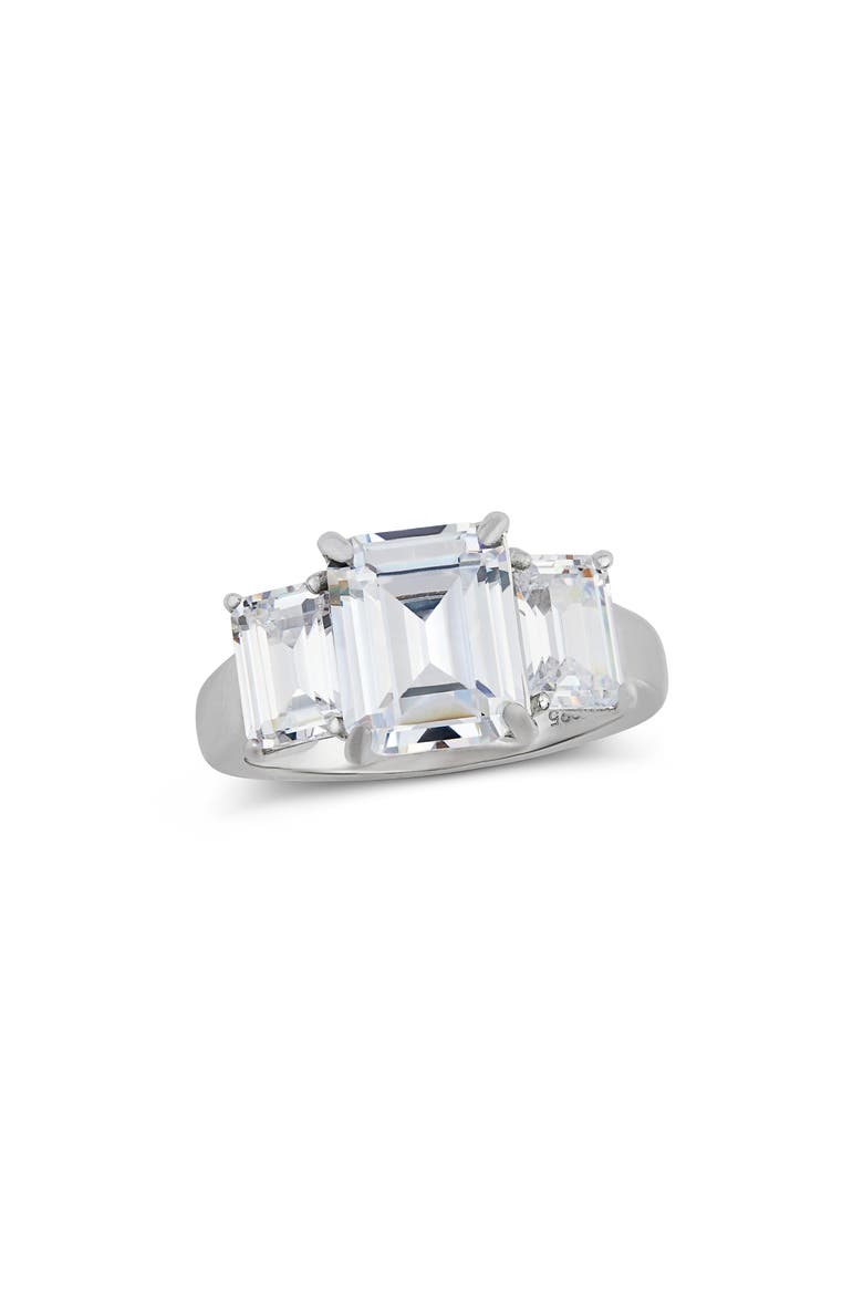 Emerald Cut Cubic Zirconia 3-Stone Ring, Main, color, WHITE