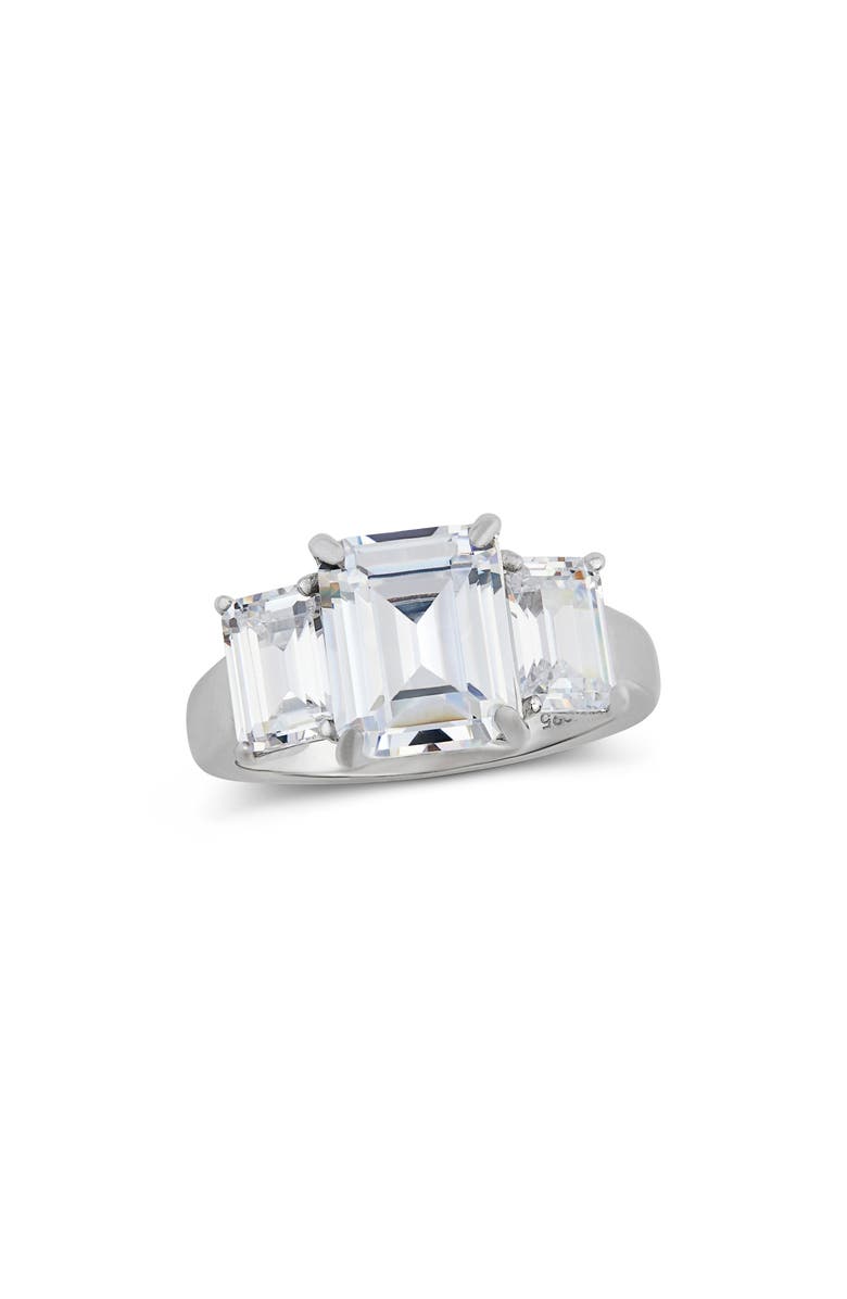 SAVVY CIE JEWELS Emerald Cut Cubic Zirconia 3-Stone Ring, Main, color, White