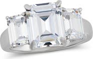 SAVVY CIE JEWELS Emerald Cut Cubic Zirconia 3-Stone Ring