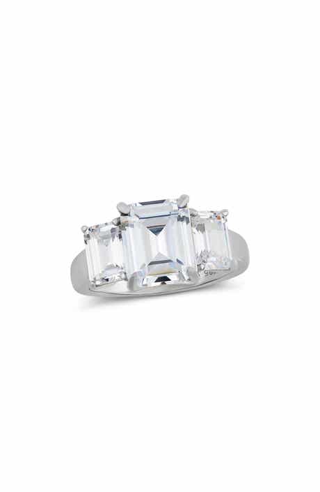 SAVVY CIE JEWELS Emerald Cut Cubic Zirconia 3-Stone Ring