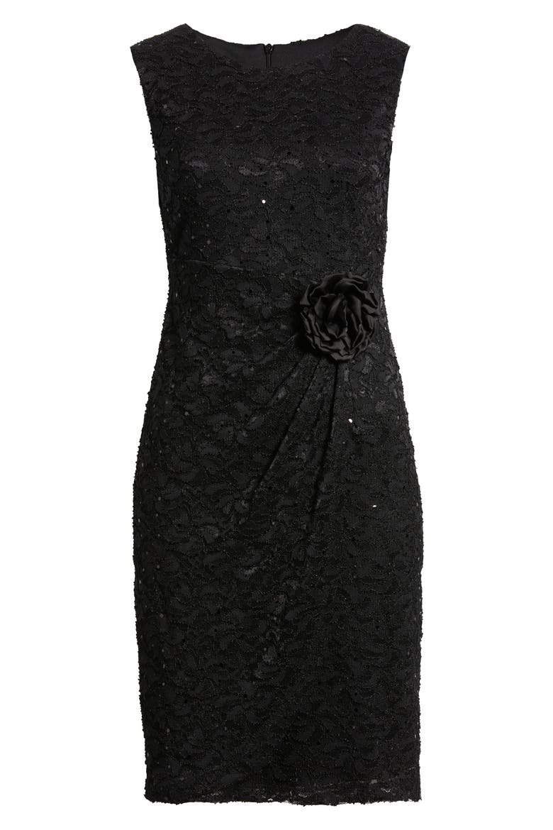 Sequin Lace Sheath Cocktail Dress, Alternate, color, BLACK