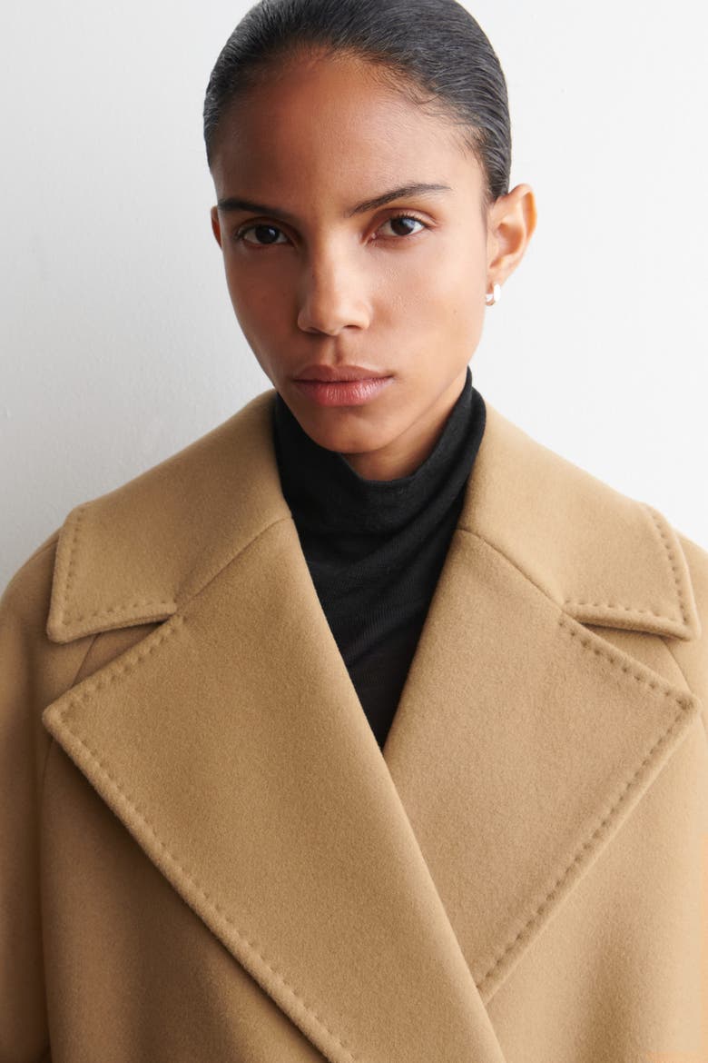 Oversized Double-Breasted Wool Long Coat, Alternate, color, CAMEL