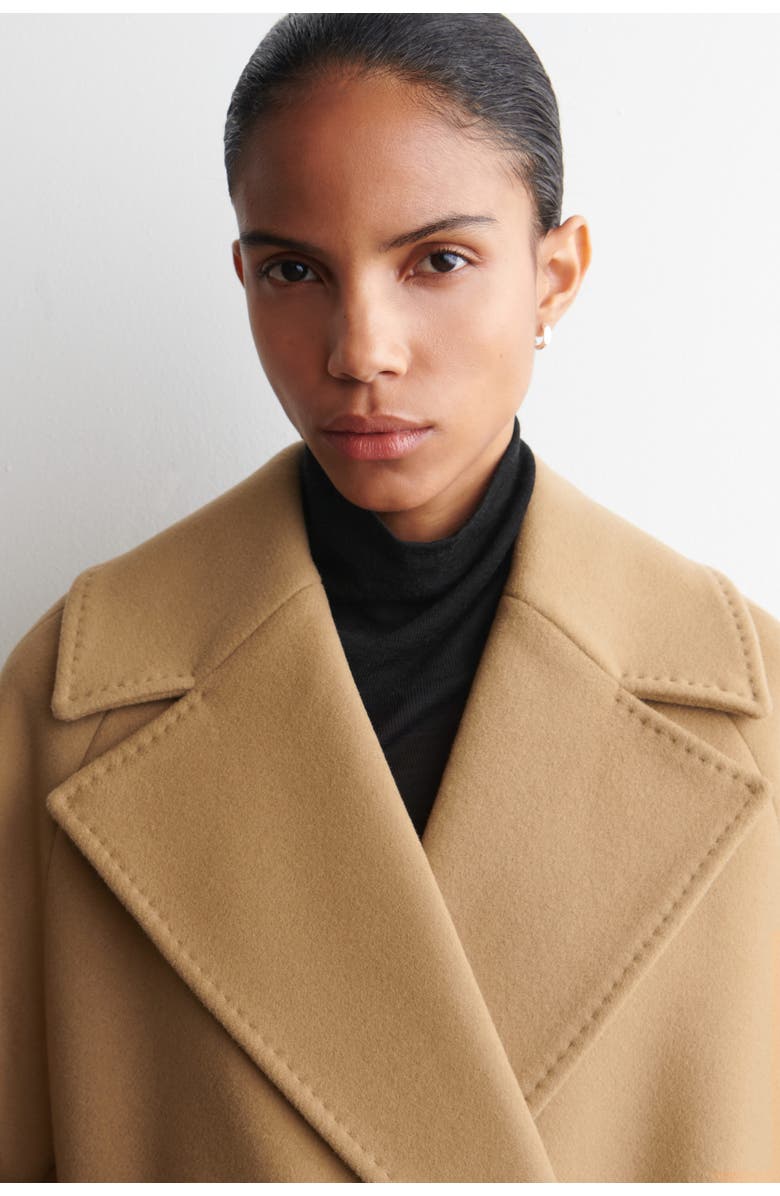 COS Oversized Double-Breasted Wool Long Coat, Alternate, color, Camel