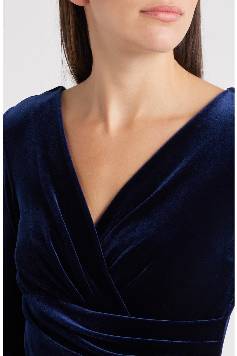 Ruched Long Sleeve Velvet Body-Con Dress, Alternate, color, NAVY