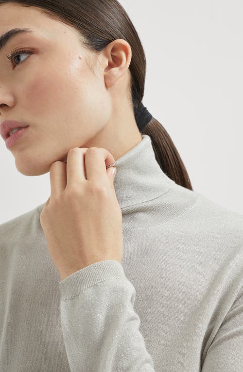 Brunello Cucinelli Cashmere-silk Glitter Turtleneck Sweater In Pearl Grey