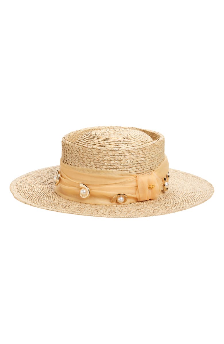 Lele Sadoughi Michelle Disco Swirl Hat, Main, color, Natural