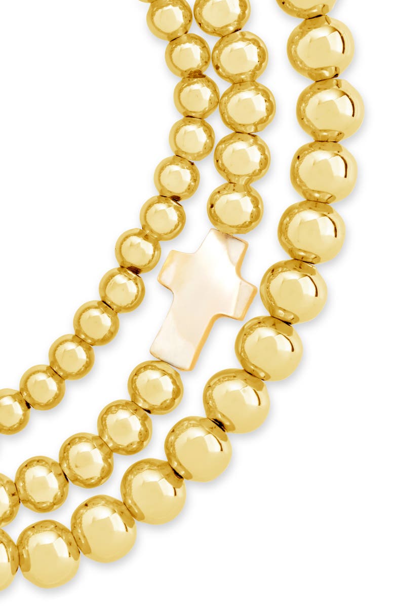 Sterling Forever Set of 3 Arden Mother-of-Pearl Cross Beaded Bracelets, Alternate, color, Gold