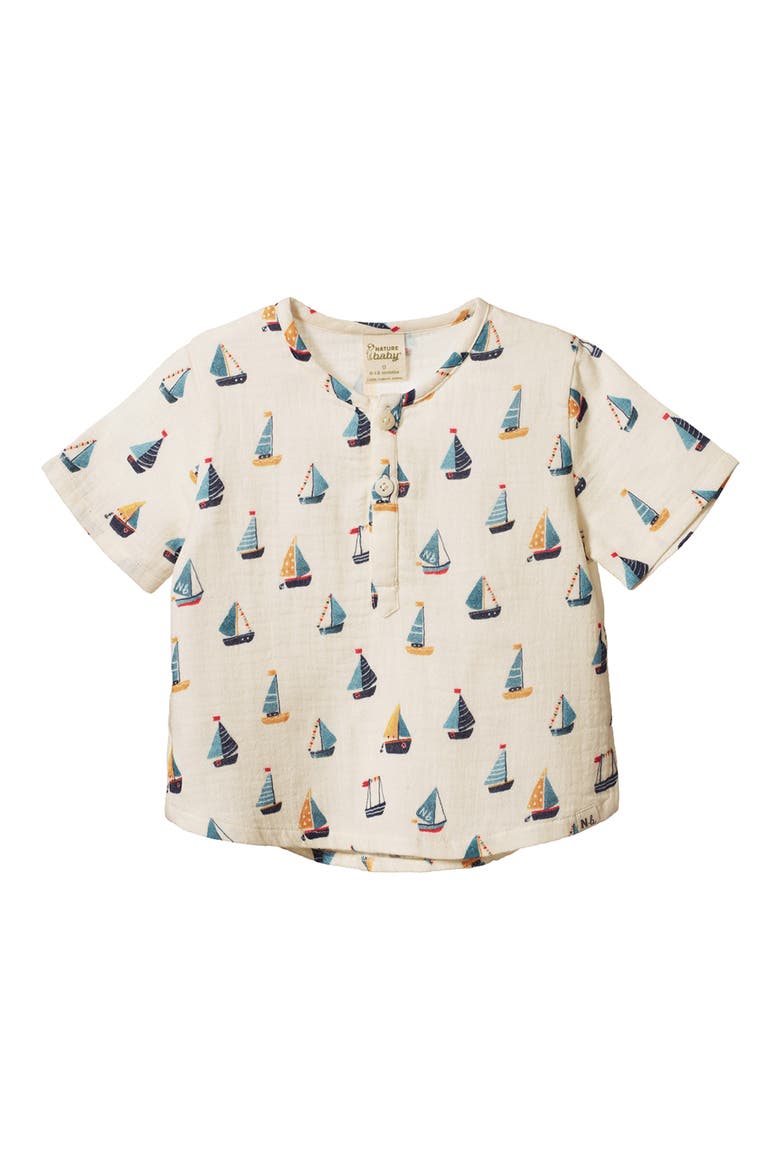 Kids' Caravan Short Sleeve Organic Cotton Henley, Main, color, REGATTA PRINT