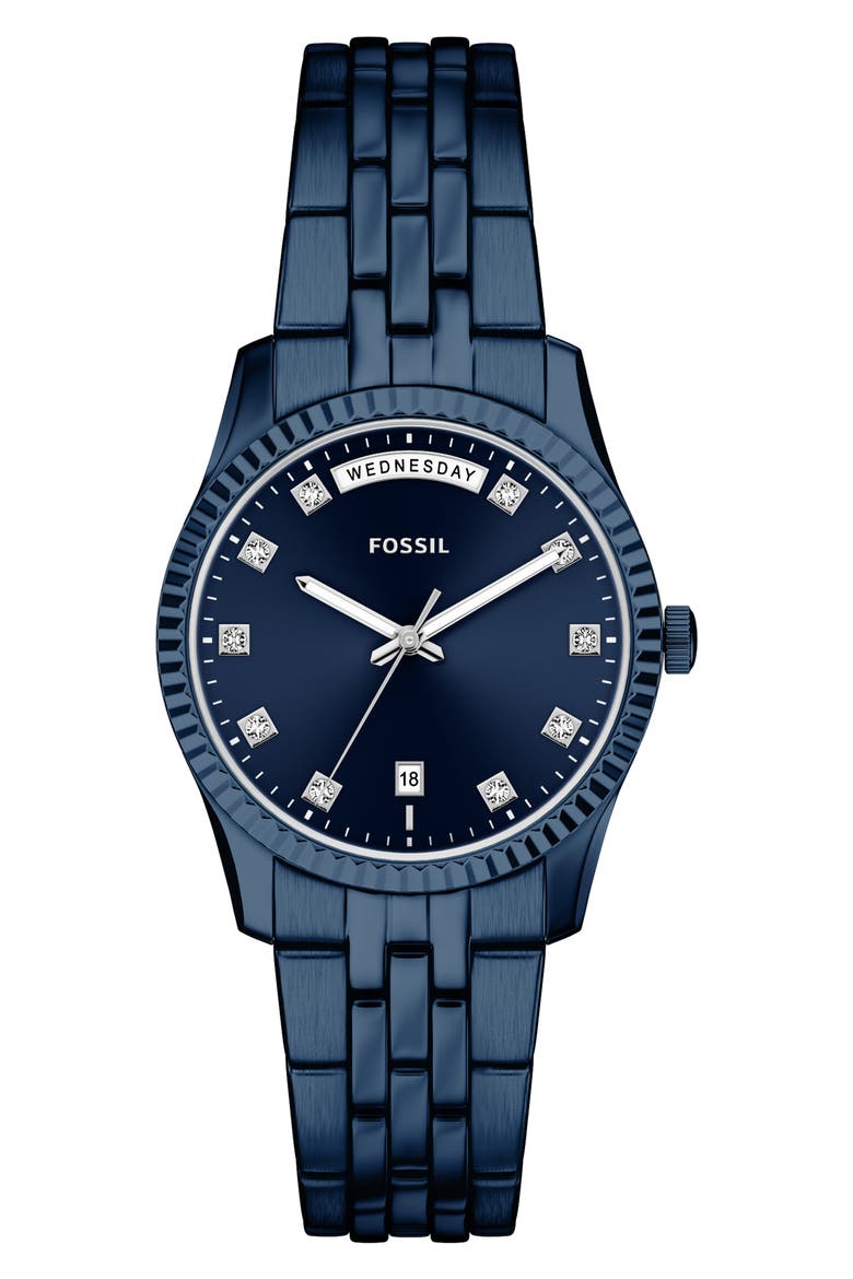 Scarlette Crystal Marker Navy Bracelet Watch, 34mm, Main, color, BLUE