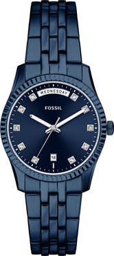 Fossil Scarlette Crystal Marker Navy Bracelet Watch, 34mm