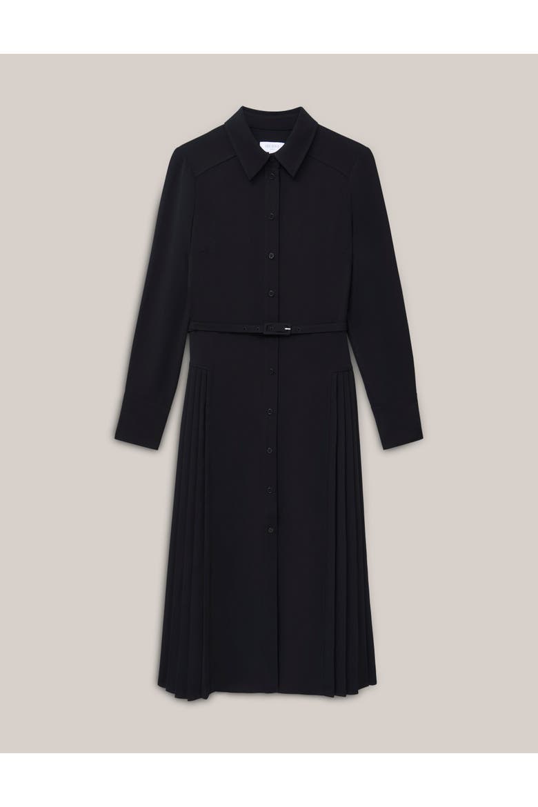 Ginny Belted Pleated Midi Shirt Dress, Alternate, color, Black