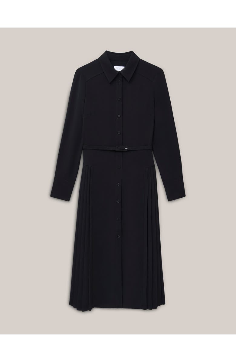 HOBBS LONDON Ginny Belted Pleated Midi Shirt Dress, Alternate, color, Black