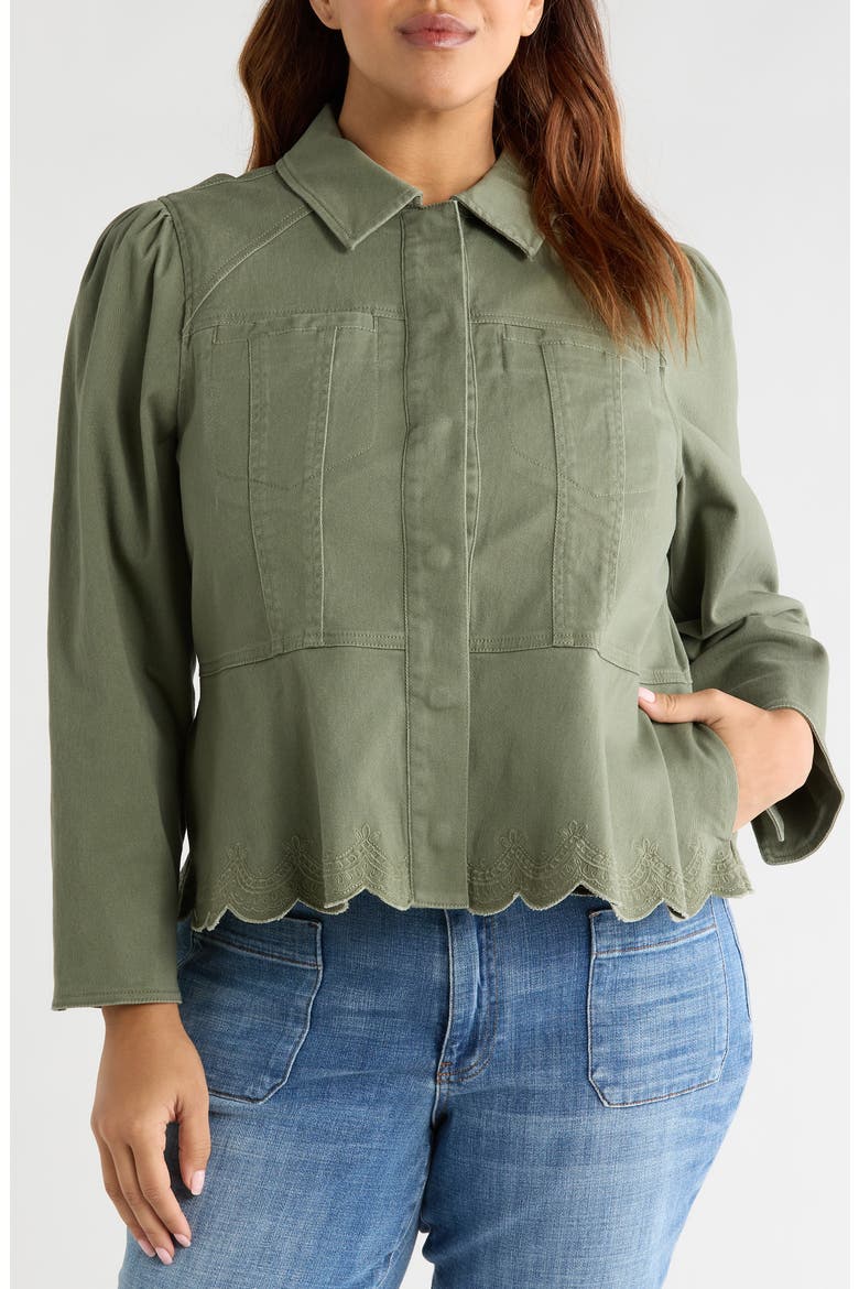 Embroidered Scallop Peplum Jacket, Alternate, color, LILY PAD