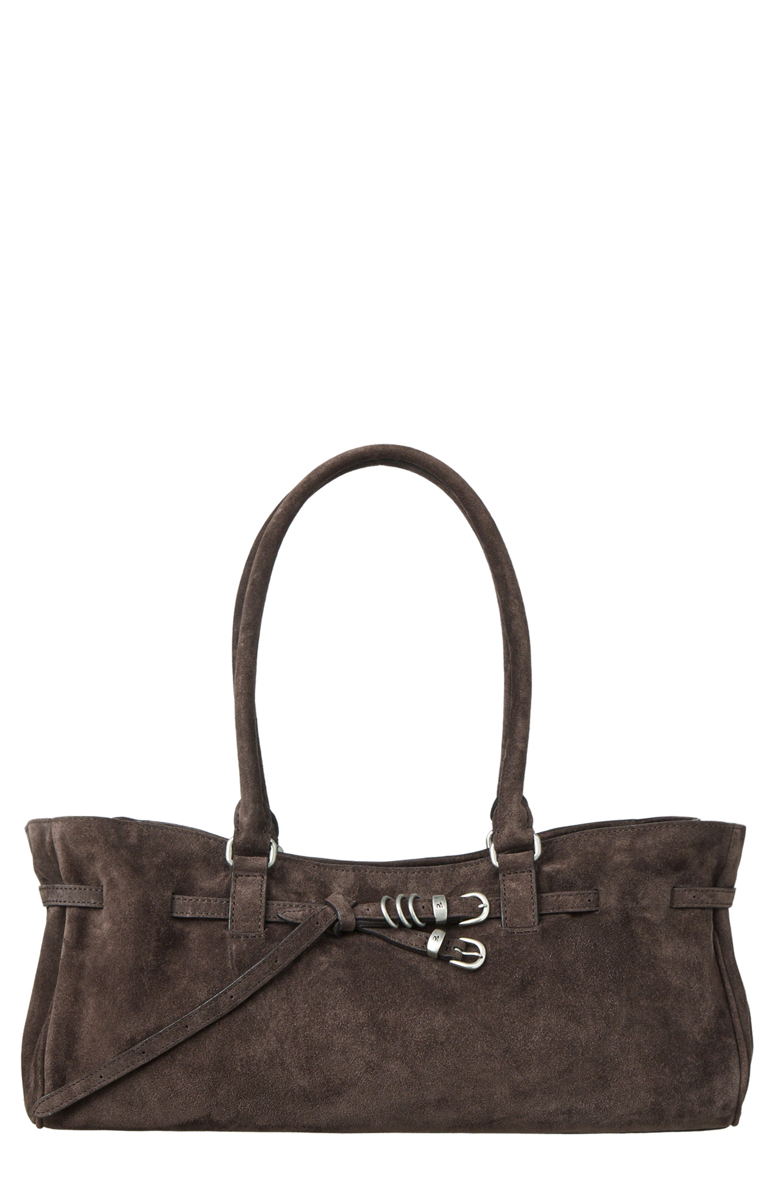 Soft Grandma Suede Shoulder Bag, Main, color, ASH BROWN SUEDE