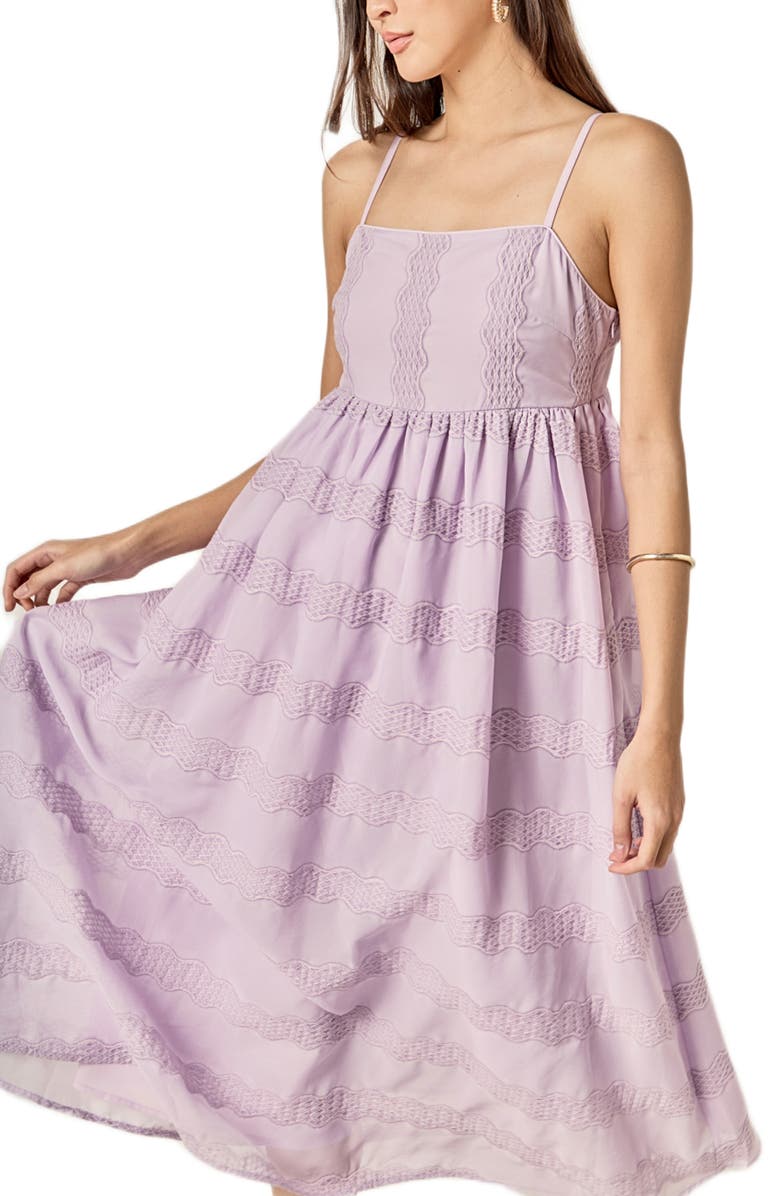 English Factory Embroidered Sleeveless Chiffon Midi Dress, Alternate, color, Lilac