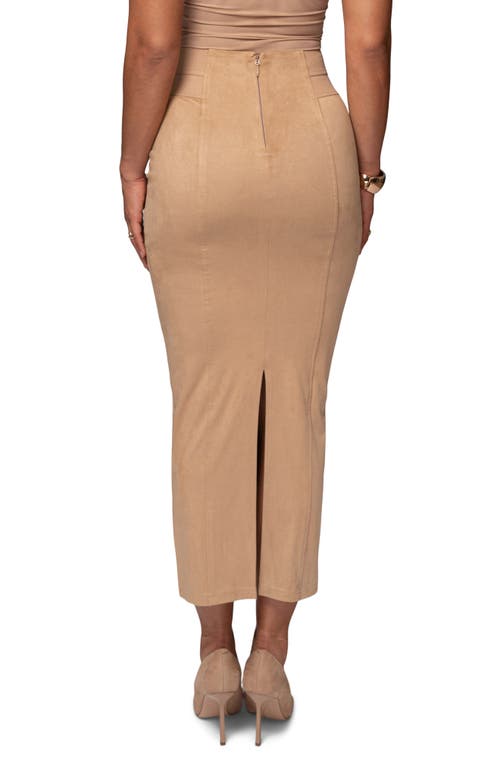 Jluxlabel Phoenix Faux Suede Pencil Skirt In Beige