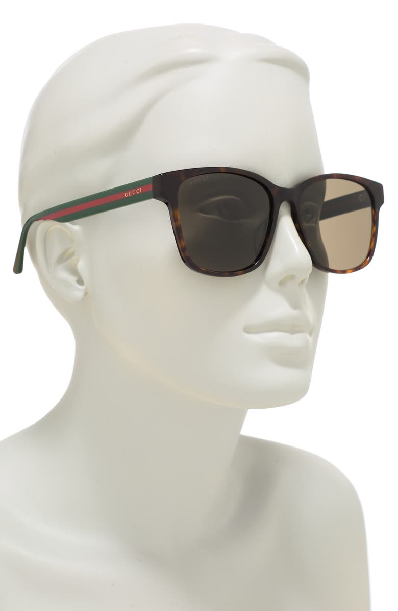 Gucci 56mm Square Rectangle Sunglasses, Alternate, color, Havana Multicolor Brown