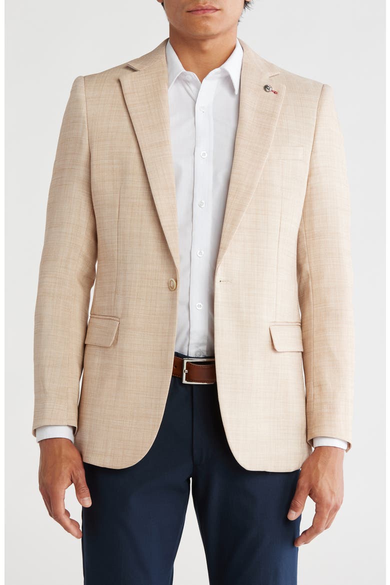 Slim Fit Sharkskin Blazer, Main, color, SAND