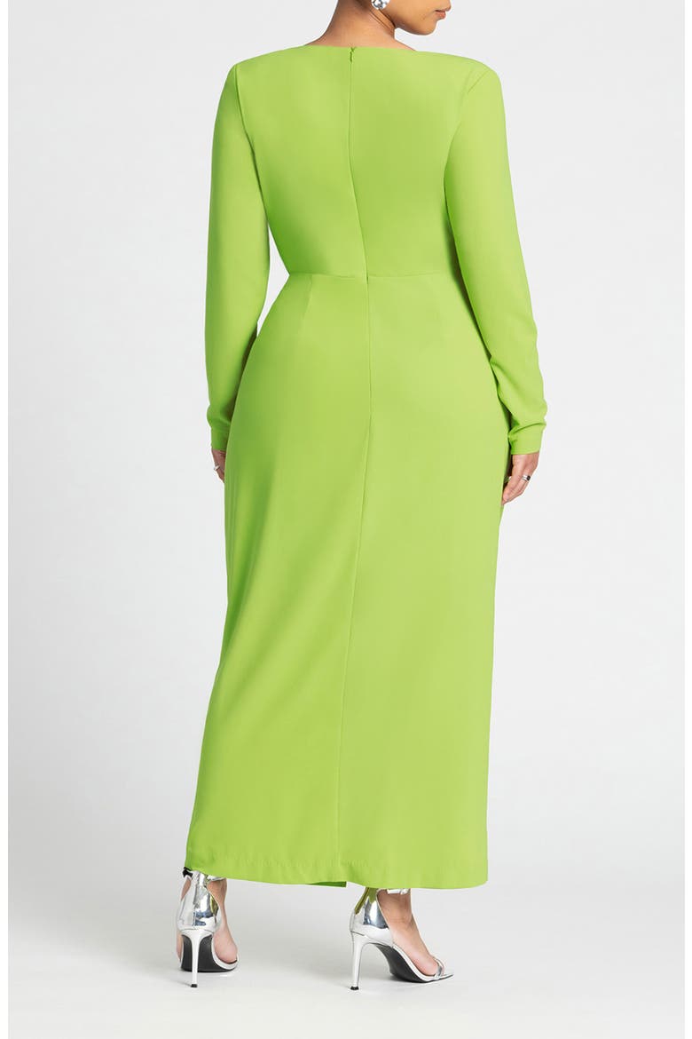 Strong Shoulder Tie Waist Long Sleeve Maxi Dress, Alternate, color, MACAW GREEN