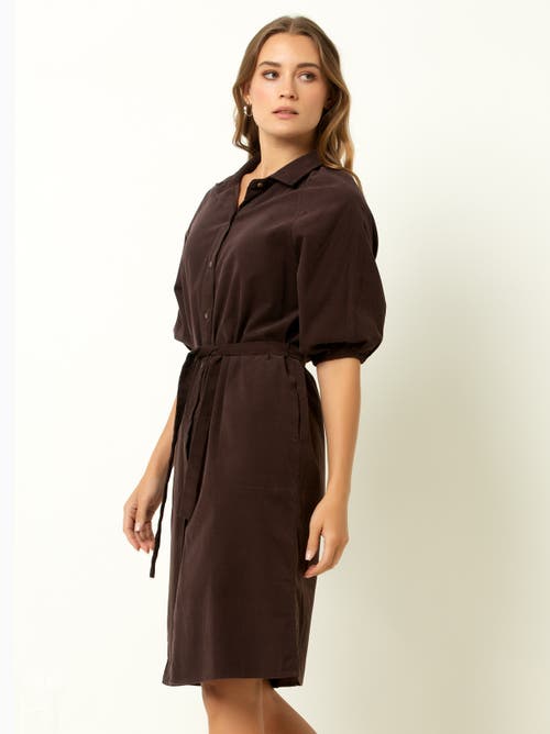Single Stitch Corduroy Midi Shirtdress In Brown