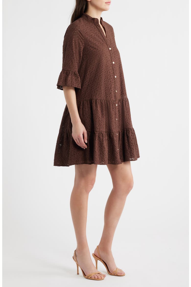 Eyelet Tiered Dress, Alternate, color, DARK CHOCOLATE