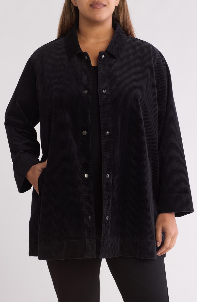 Eileen Fisher Classic Collar Stretch Corduroy Longline Jacket, Main, color,