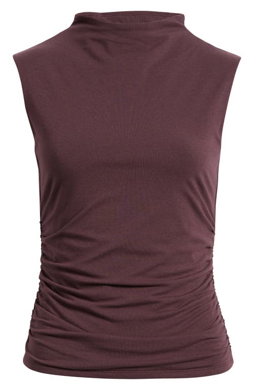 Open Edit Ruched Mock Neck Tank In Brown