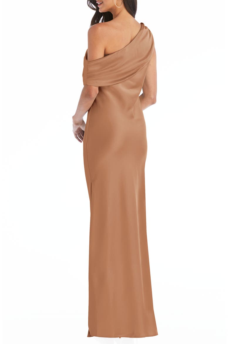 Draped One-Shoulder Convertible Column Gown, Alternate, color, TOFFEE