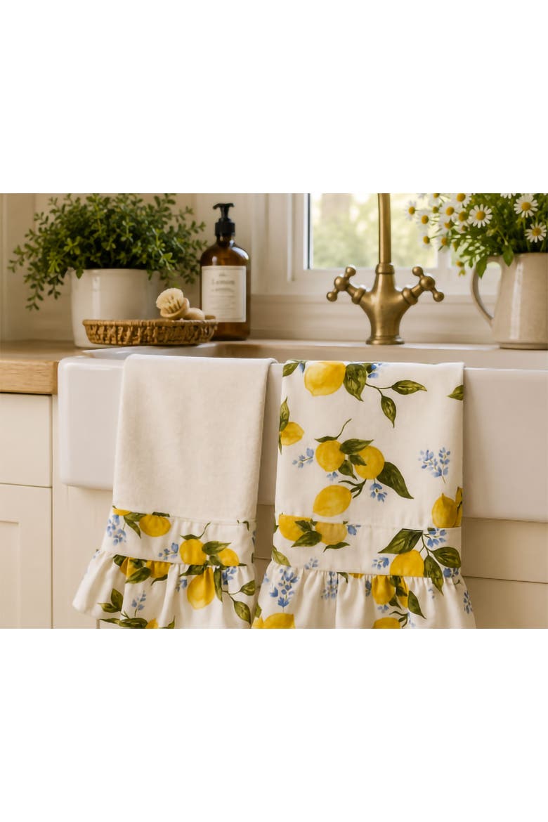 Capri Lemon Ruffled Kitchen Towels - Set of 2, Alternate, color, White