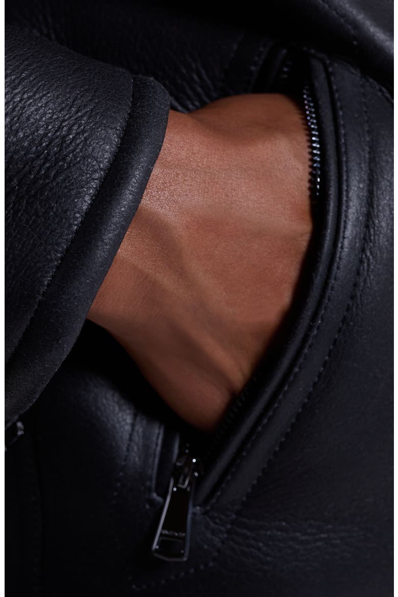 Genuine Shearling Biker Jacket, Alternate, color, BLACK