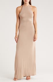 GO COUTURE Fitted Maxi Halter Dress