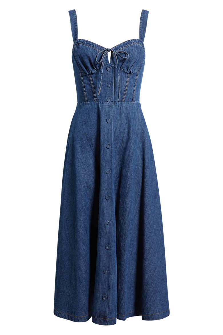 Sweetheart Neck Denim Dress, Alternate, color, MEDIUM INDIGO