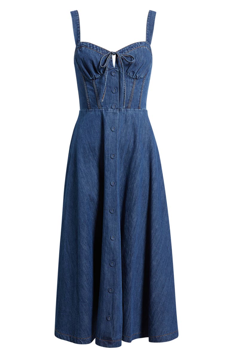 FREEMARKET Sweetheart Neck Denim Dress, Alternate, color, Medium Indigo