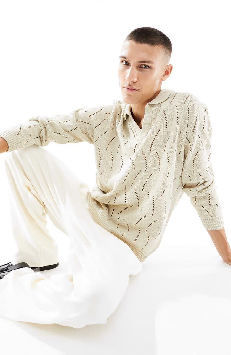 ASOS DESIGN Oversize Pointelle Polo Sweater, Main, color,