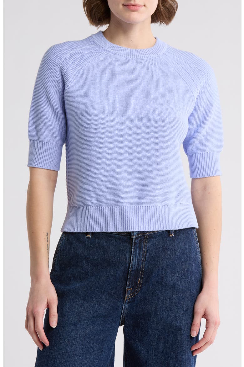 Lily Mozart Short Sleeve Cotton Sweater, Main, color, BLUEBELL