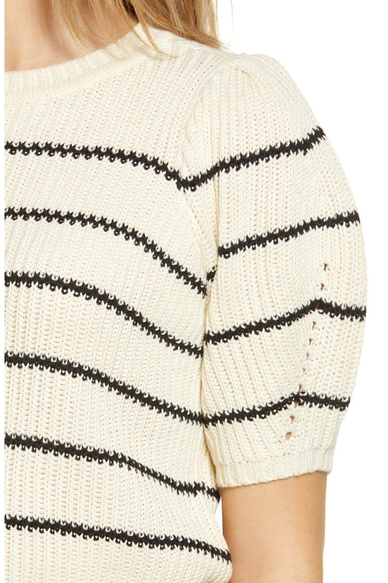 Stripe Puff Sleeve Crewneck Sweater, Alternate, color, BIRCH/ BLACK STRIPE